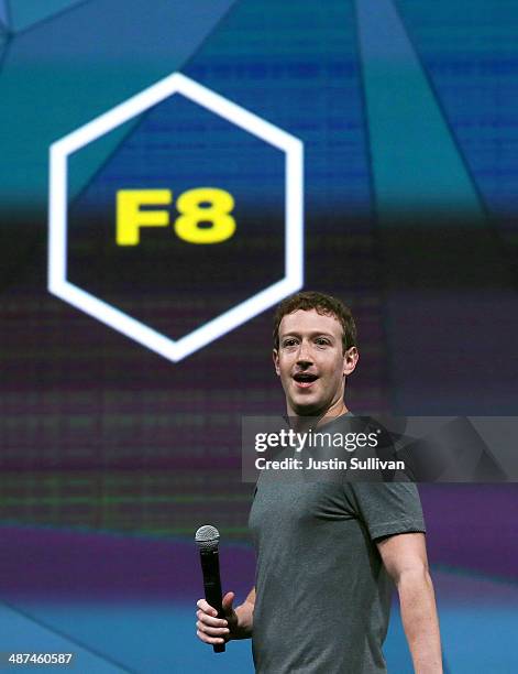 Facebook CEO Mark Zuckerberg delivers the opening keynote at the Facebook f8 conference on April 30, 2014 in San Francisco, California. Facebook is...