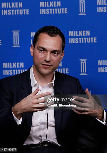 Nathan Blecharczyk, co-founder and chief technology officer of Airbnb Inc., speaks at the annual Milken Institute Global Conference in Beverly Hills,...