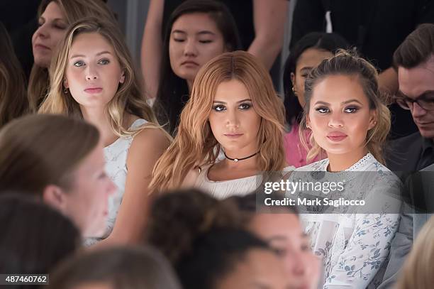 Dylan Penn, Actress Ashley Tisdale, and Model Chrissy Teigen attend the Lauren Conrad Spring 2016 New York Fashion Week at Skylight Modern on...