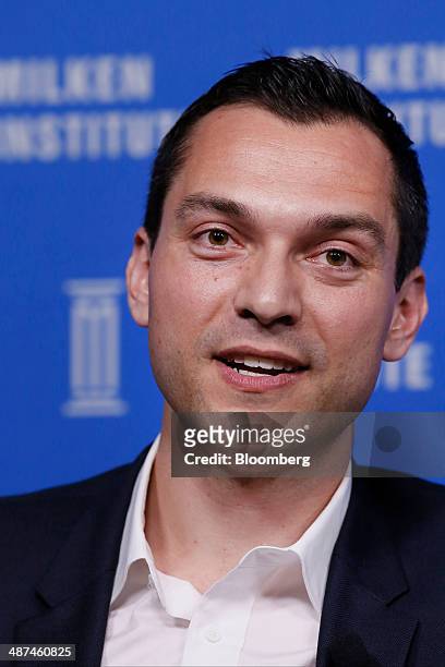 Nathan Blecharczyk, co-founder and chief technology officer of Airbnb Inc., speaks at the annual Milken Institute Global Conference in Beverly Hills,...