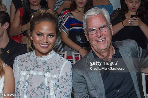 Model Chrissy Teigen and Kohl's CEO Kevin Mansell attend the Lauren Conrad Spring 2016 New York Fashion Week at Skylight Modern on September 9, 2015...