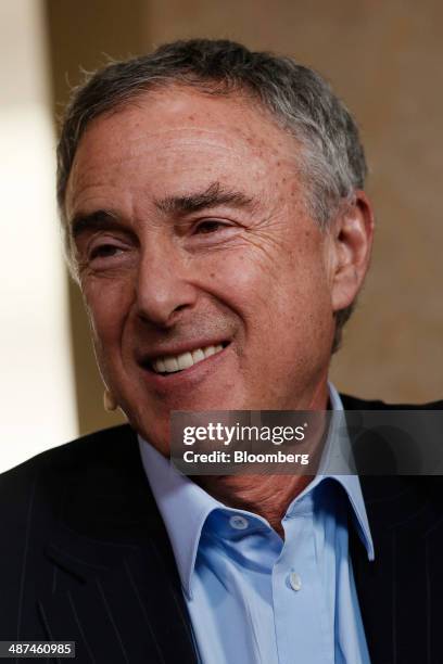 Harry Sloan, co-founder of Global Eagle Acquisition Corp., smiles before an interview at the annual Milken Institute Global Conference in Beverly...