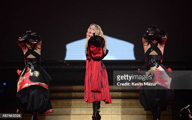 Madonna performs onstage during her "Rebel Heart" tour opener at Bell Centre on September 9, 2015 in Montreal, Canada.