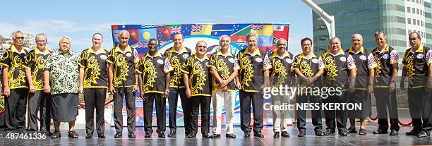 Group photo of the Pacific Island Forum leaders shows Niue Premier, Toke Talagi, Marshall Islands President, Christopher Loeak, Samoan Prime...