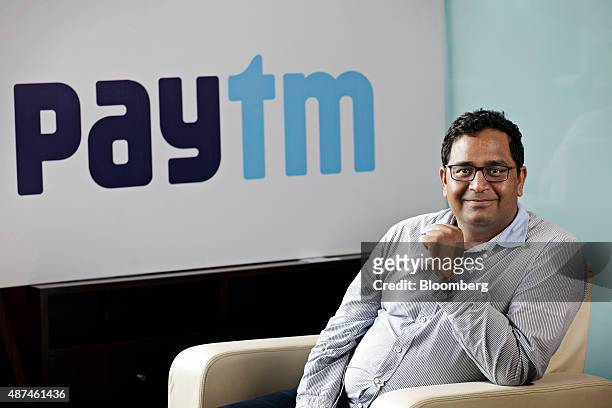 Vijay Shekhar Sharma, founder and chairman of One97 Communications Ltd., poses for a photograph at the company's headquarters in Noida, Uttar...
