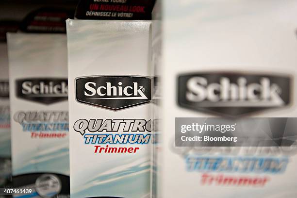 Energizer Holdings Inc. Schick brand razors are displayed for a photograph in a supermarket in Princeton, Illinois, U.S., on Wednesday, April 30,...