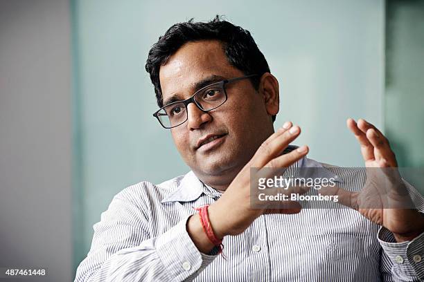 Vijay Shekhar Sharma, founder and chairman of One97 Communications Ltd., speaks during an interview at the company's headquarters in Noida, Uttar...
