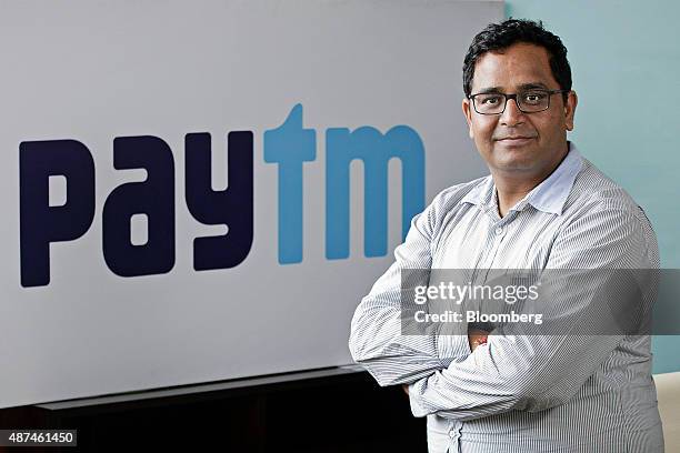 Vijay Shekhar Sharma, founder and chairman of One97 Communications Ltd., poses for a photograph at the company's headquarters in Noida, Uttar...