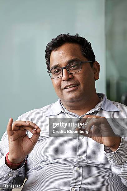 Vijay Shekhar Sharma, founder and chairman of One97 Communications Ltd., speaks during an interview at the company's headquarters in Noida, Uttar...