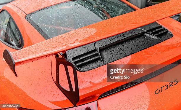 porsche 911 gt3 rs sports car rear spoiler - spoiler stock pictures, royalty-free photos & images