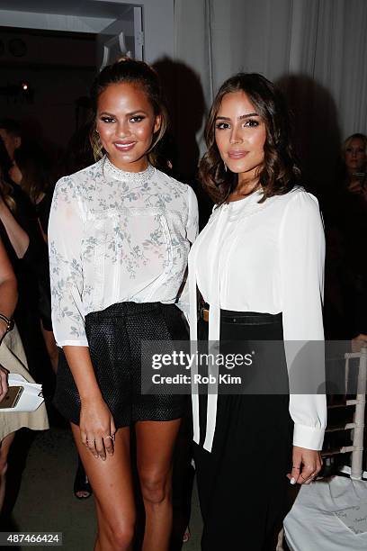 Chrissy Teigen and Olivia Culpo attend the LC Lauren Conrad fashion show during Spring 2016 New York Fashion Week at Skylight Modern on September 9,...