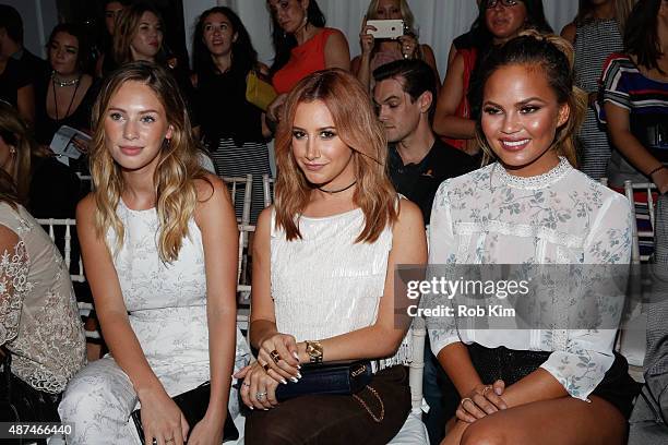 Dylan Penn, Ashley Tisdale and Chrissy Teigen attend the LC Lauren Conrad fashion show during Spring 2016 New York Fashion Week at Skylight Modern on...