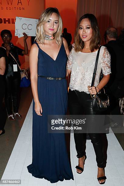 Liz Cherkasova and Aimee Song attend the LC Lauren Conrad fashion show during Spring 2016 New York Fashion Week at Skylight Modern on September 9,...
