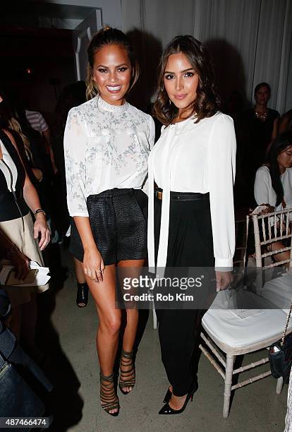 Chrissy Teigen and Olivia Culpo attend the LC Lauren Conrad fashion show during Spring 2016 New York Fashion Week at Skylight Modern on September 9,...