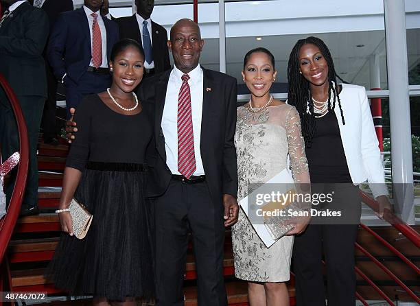 Keith Christopher Rowley , Prime Minister of Trinidad & Tobago, poses with his wife Sharon Rowley and their daughters Sonel Rowley and Tonya Rowley,...