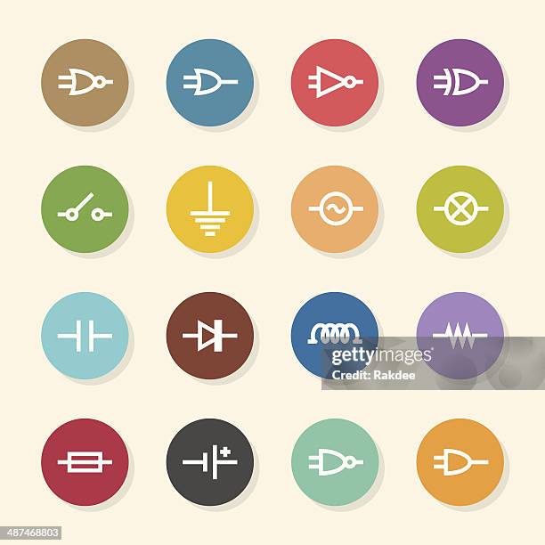 electronic circuit icons - color circle series - resistor stock illustrations