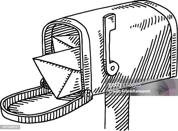 open mailbox letter drawing - flapping wings stock illustrations