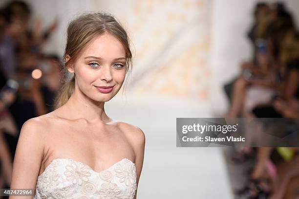 Model walks the runway at the LC Lauren Conrad fashion show during New York Fashion Week Spring 2016 at Skylight Modern on September 9, 2015 in New...