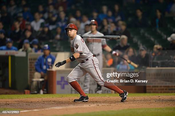 Tony Campana of the Arizona Diamondbacks bats during the seventh inning against the Chicago Cubs at Wrigley Field on April 21, 2014 in Chicago,...