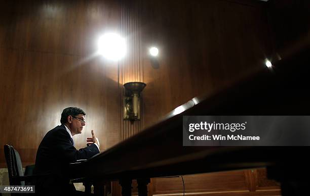 Secretary of the Treasury Jack Lew testifies before the Senate Appropriation Committee's Financial Services and General Government Subcommittee April...
