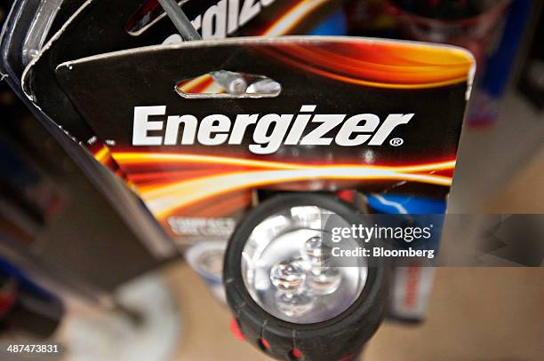 An Energizer Holdings Inc. Energtizer brand flashlight sits on display in a supermarket in Princeton, Illinois, U.S., on Wednesday, April 30, 2014....