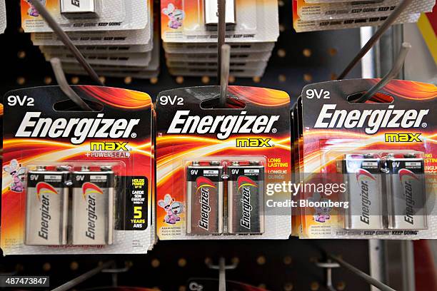 Energizer Holdings Inc. Energizer brand batteries sit on display in a supermarket in Princeton, Illinois, U.S., on Wednesday, April 30, 2014....