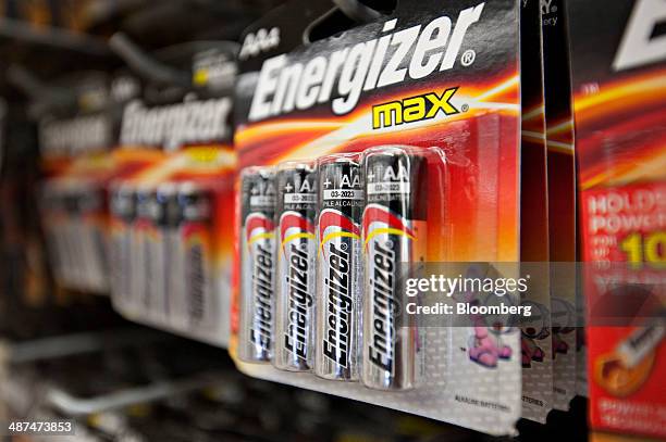 Energizer Holdings Inc. Energizer brand batteries sit on display in a supermarket in Princeton, Illinois, U.S., on Wednesday, April 30, 2014....