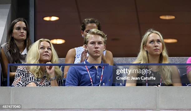 Stefan Edberg's family, his wife Annette Hjort Olsen, their son Christopher Edberg and his daughter Emilie Edberg attend day ten of the 2015 US Open...