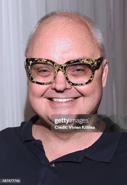 Editorial director for PAPER magazine, Mickey Boardman poses backstage at the LC Lauren Conrad fashion show during New York Fashion Week Spring 2016...