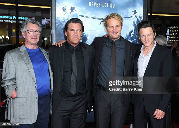 Dr. Beck Weathers, actors Josh Brolin, Jason Clarke and John Hawkes attend the Premiere Of Universal Pictures' 'Everest' at TCL Chinese 6 Theatres on...