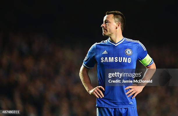 John Terry of Chelsea looks dejected during the UEFA Champions League semi-final second leg match between Chelsea and Club Atletico de Madrid at...