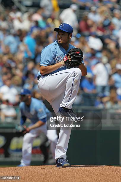 Bruce Chen of the Kansas City Royals throws against the Minnesota Twins at Kauffman Stadium on April 19, 2014 in Kansas City, Missouri.