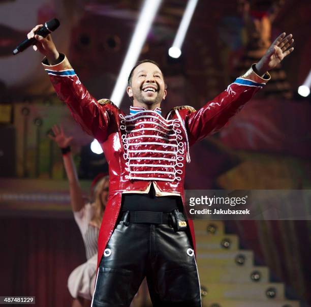 Swiss musician DJ BoBo performs live during a concert at Max-Schmeling Hall on April 30, 2014 in Berlin, Germany.