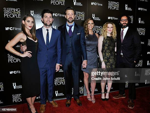 Actors Alison Brie, Adam Scott, Jason Sudeikis, Andrea Savage, Natasha Lyonne and Jason Mantzoukas attend the Los Angeles premiere of IFC Films...