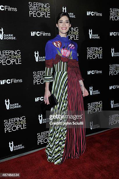 Actress Lizzy Caplan attends the Los Angeles premiere of IFC Films "Sleeping with Other People" presented by Dark Horse Wine on September 9, 2015 in...