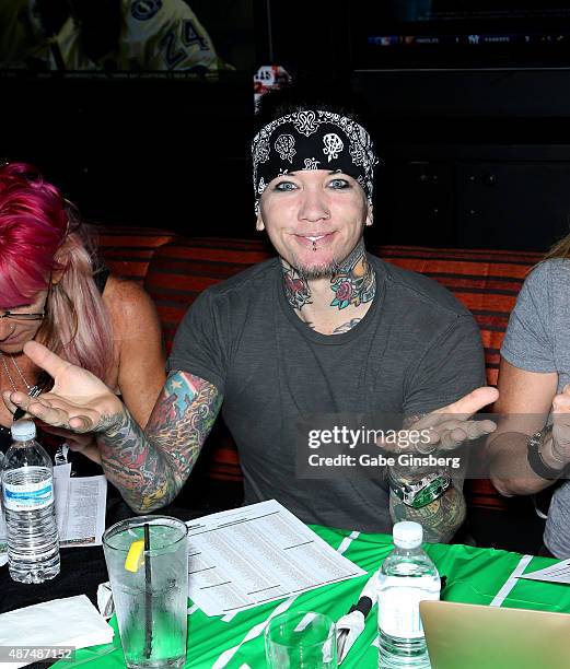 Guitarist Dj Ashba of Sixx:A.M. Attends Touchdown for Charity's celebrity fantasy football draft at Born and Raised Tavern/Lounge on September 9,...