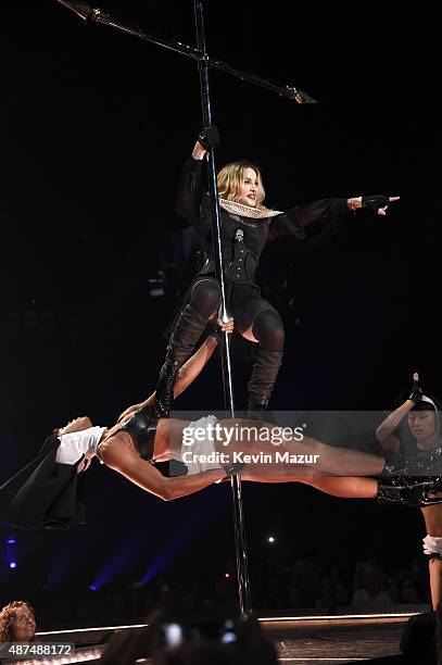 Madonna performs onstage during her "Rebel Heart" tour opener at Bell Centre on September 9, 2015 in Montreal, Canada.