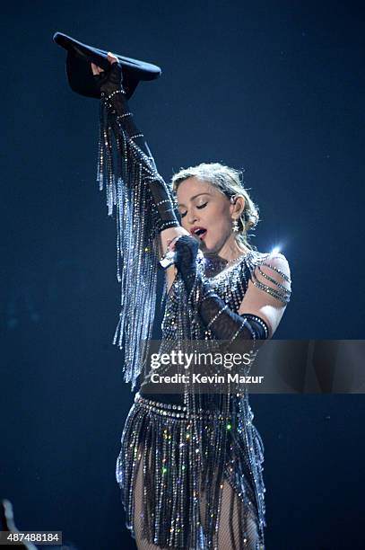 Madonna performs onstage during her "Rebel Heart" tour opener at Bell Centre on September 9, 2015 in Montreal, Canada.