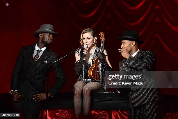 Madonna performs onstage during her "Rebel Heart" tour opener at Bell Centre on September 9, 2015 in Montreal, Canada.