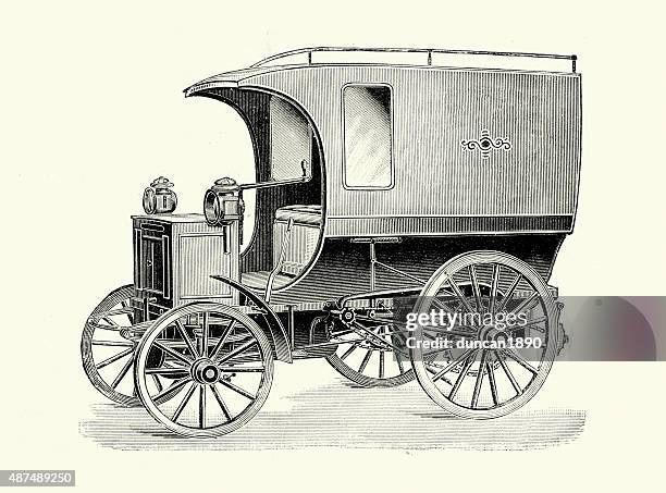 victorian automobile motor van, 1897 - train engine stock illustrations
