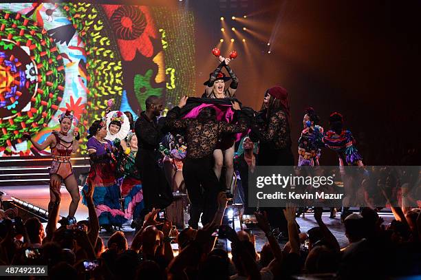 Madonna performs onstage during her "Rebel Heart" tour opener at Bell Centre on September 9, 2015 in Montreal, Canada.