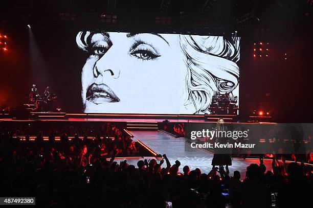 Madonna performs onstage during her "Rebel Heart" tour opener at Bell Centre on September 9, 2015 in Montreal, Canada.