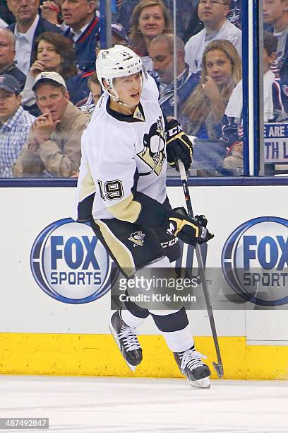 Beau Bennett of the Pittsburgh Penguins skates after the puck during Game Six of the First Round of the 2014 NHL Stanley Cup Playoffs against the...