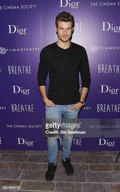 Actor/model Ryan Cooper attends a screening of Film Movement's "Breathe" hosted by The Cinema Society and Dior Beauty at Tribeca Grand Hotel on...