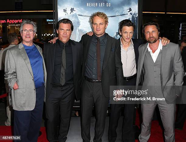 Beck Weathers, actors Josh Brolin, Jason Clarke, John Hawkes, and actor Martin Henderson attend the Premiere of Universal Pictures' "Everest" at the...