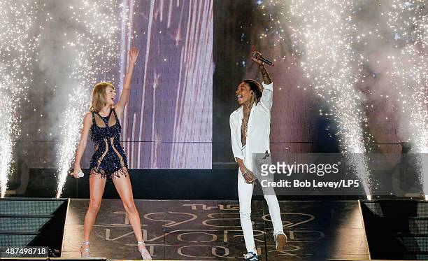 Taylor Swift with special guest Wiz Khalifa during the Taylor Swift The 1989 World Tour Live In Houston at Minute Maid Park on September 9, 2015 in...