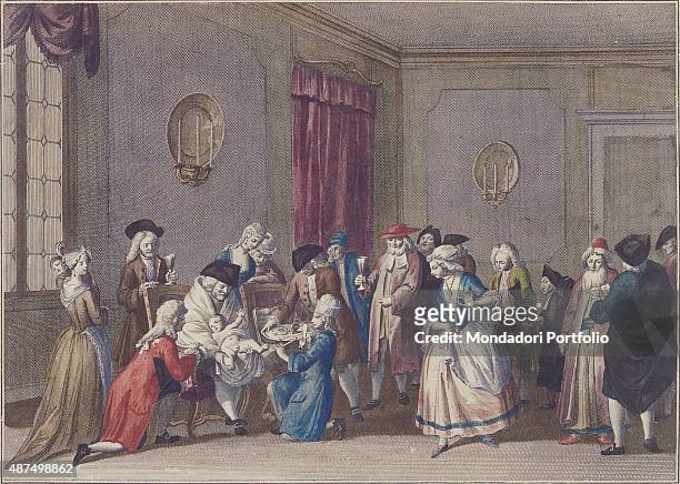 Jewish Religious Ceremony: The Circoncision, by unknown artist, watercoloured engraving Italy, Veneto, Venice, Civic Museum of Venice, Library of...