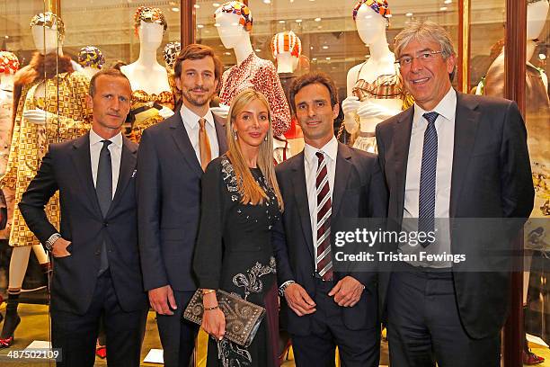 Stefano Cantino, Stefano Sutter, Helen David, Giulio Brini and Michael Ward attends PRADASPHERE at Harrods on April 30, 2014 in London, England.