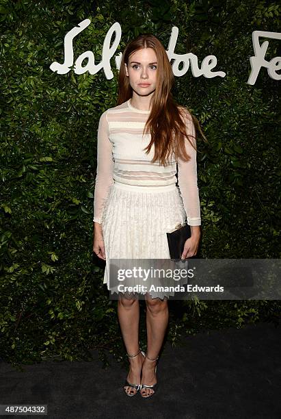 Actress Holland Roden arrives at the Salvatore Ferragamo 100 Years In Hollywood celebration at the newly unveiled Rodeo Drive flagship Salvatore...