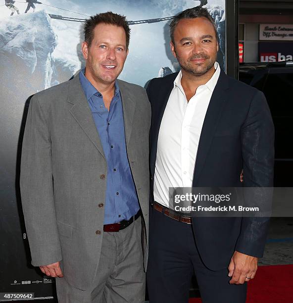Producers Brian Oliver and Evan Hayes attend the Premiere of Universal Pictures' "Everest" at the TCL Chinese 6 Theatre on September 9, 2015 in...